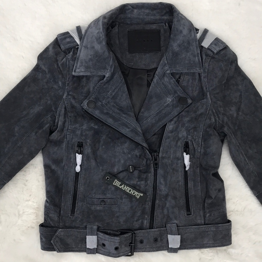 BLANK NYC Gray Suede Leather Moto Jacket Size XS